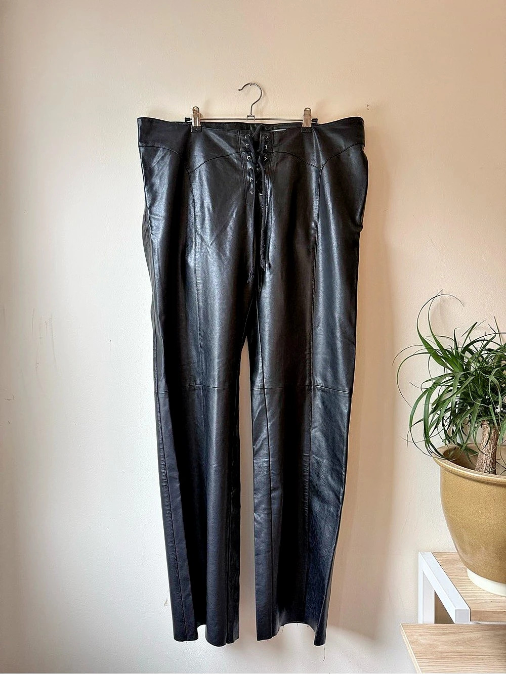 miaou Element Lace-Up Pant Faux Leather Split Flare Pants Size 2XL